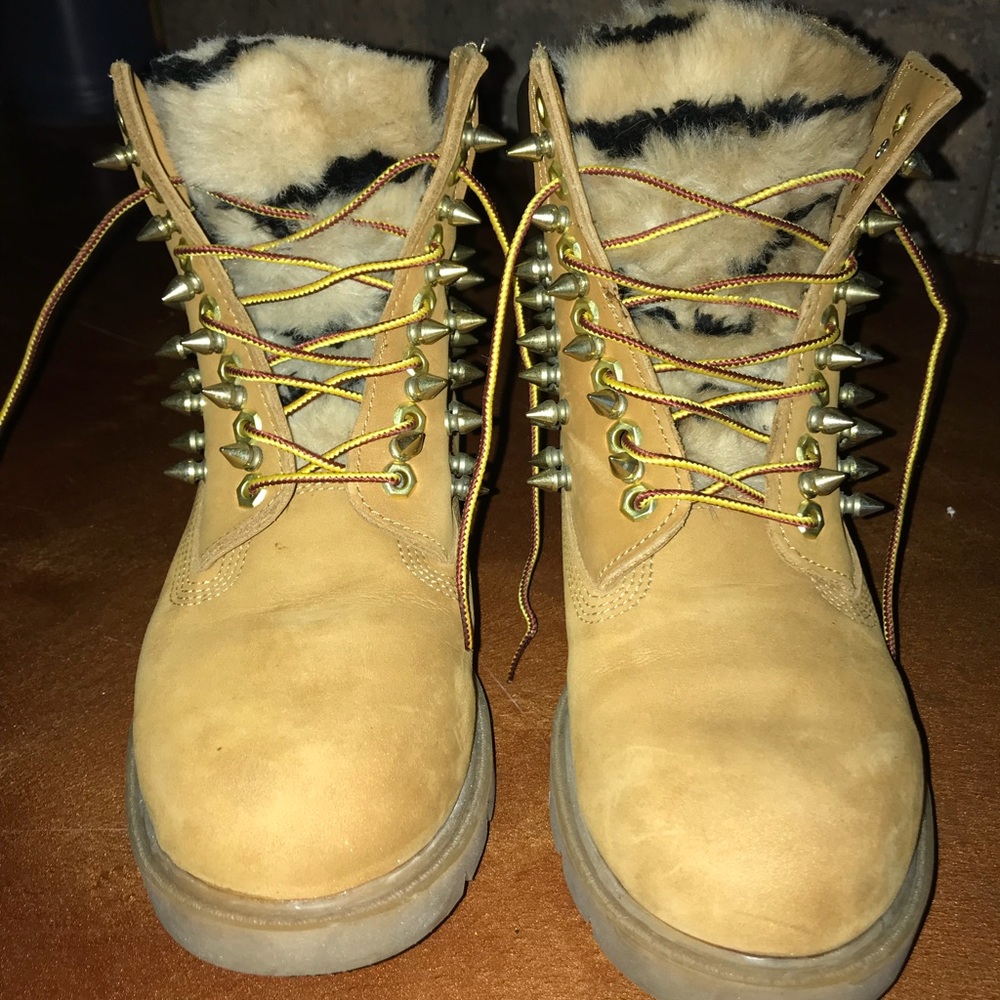 Customized fur/spiked timberlands